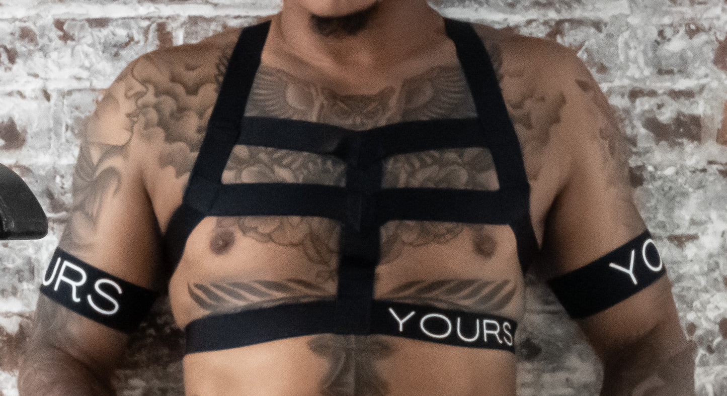 Man in Harness against a wall