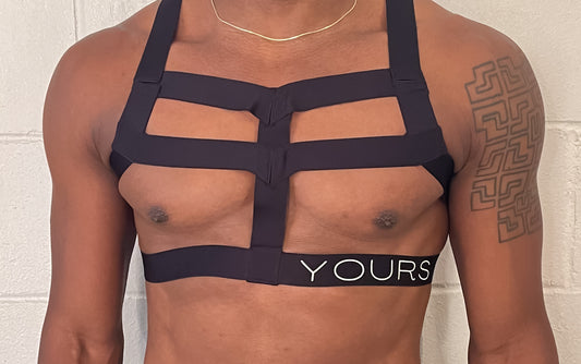 Man in chest harness