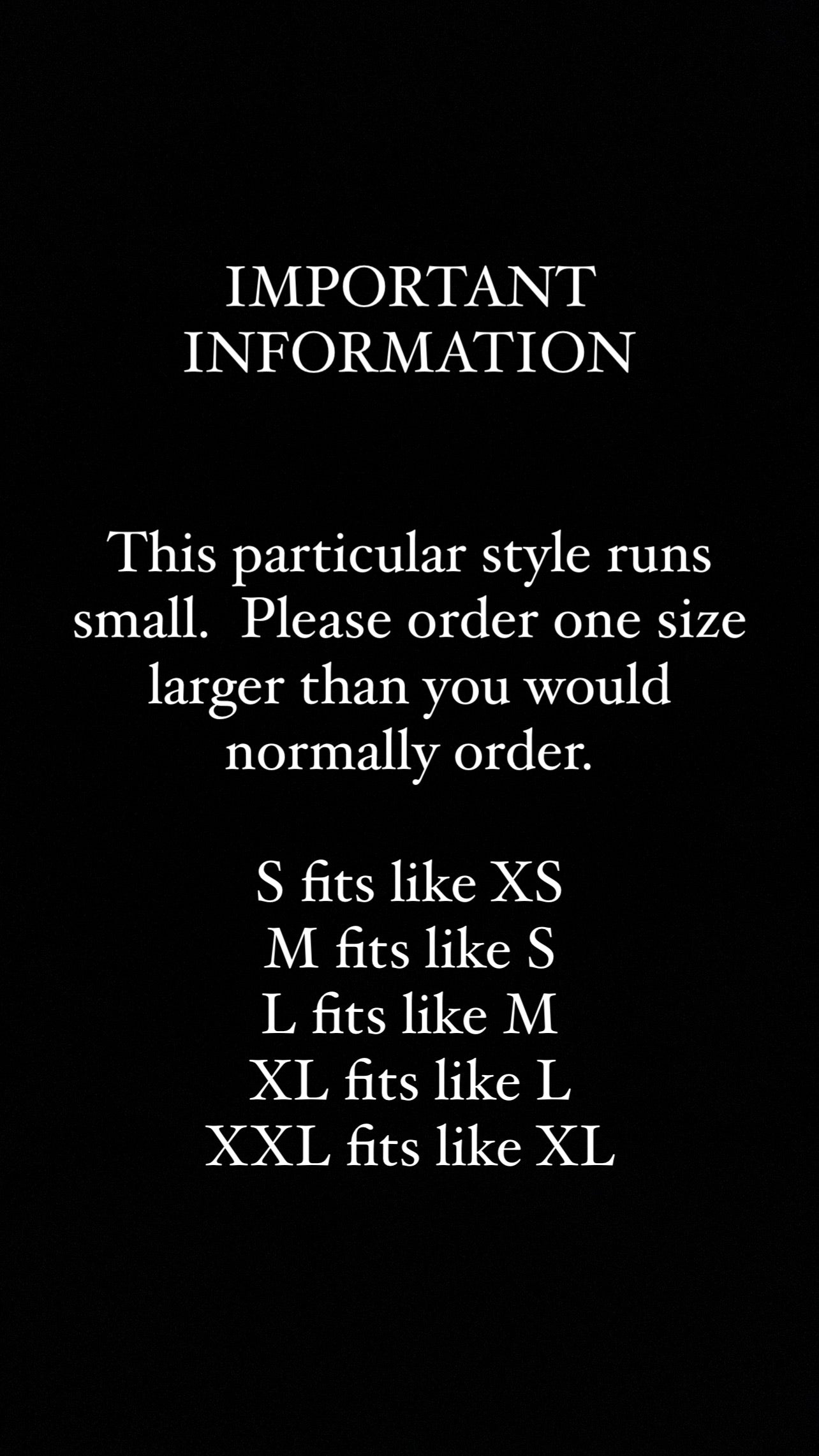 Size runs small info